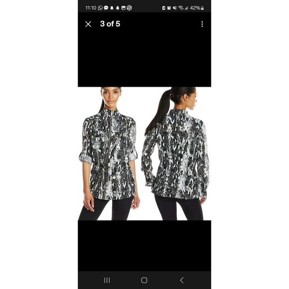 NWT Calvin Klein Black White Gray Animal Zebra Print Linen Shirt Jacket L $160 - Picture 2 of 4